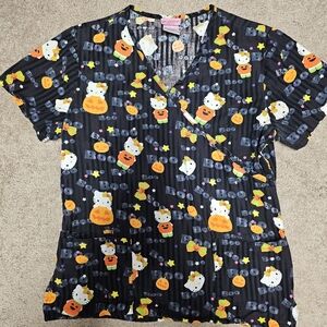 Womens Hello Kitty Halloween Scrub Top
